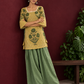 Mustard Yellow Striped Cotton Floral Printed Tunic Co-ord Set with Green Cotton Farshi Salwar — side view