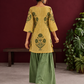 Mustard Yellow Striped Cotton Floral Printed Tunic Co-ord Set with Green Cotton Farshi Salwar — back view