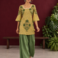 Mustard Yellow Striped Cotton Floral Printed Tunic Co-ord Set with Green Cotton Farshi Salwar — in motion