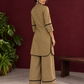 Classic Beige Cotton Co-Ord Set with Mandarin Collar Kurta and Lace Trim Straight Pants — back view