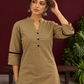 Classic Beige Cotton Co-Ord Set with Mandarin Collar Kurta and Lace Trim Straight Pants — styled view