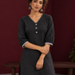 Classic Black Cotton Tunic Co-ord Set with Checkered Cuffs and Button Detail V-Neck paired with Coordinated C — fabric detail