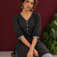 Classic Black Cotton Tunic Co-ord Set with Checkered Cuffs and Button Detail V-Neck paired with Coordinated C — seated detail