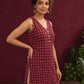 Maroon Printed Cotton Sleeveless Co-Ord Set with Polka Dot Motifs and Pleated Beige Farshi Salwar — styled view