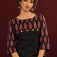 Classic Black Cotton Ajrakh Tunic Co-ord Set with Maroon Straight Pant — fabric detail