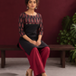 Classic Black Cotton Ajrakh Tunic Co-ord Set with Maroon Straight Pant — seated