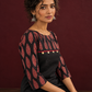 Classic Black Cotton Ajrakh Tunic Co-ord Set with Maroon Straight Pant — seated detail
