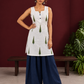 White Cotton Sleeveless Printed Tunic Co-ord Set with Navy Blue Cotton Farshi Salwar — front view