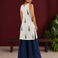 White Cotton Sleeveless Printed Tunic Co-ord Set with Navy Blue Cotton Farshi Salwar — back view