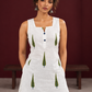 White Cotton Sleeveless Printed Tunic Co-ord Set with Navy Blue Cotton Farshi Salwar — fabric detail