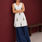 White Cotton Sleeveless Printed Tunic Co-ord Set with Navy Blue Cotton Farshi Salwar — side view