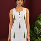 White Cotton Sleeveless Printed Tunic Co-ord Set with Navy Blue Cotton Farshi Salwar — styled view