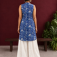Blue Cotton Sleeveless Floral Printed Tunic Co-ord Set with White Cotton Farshi Salwar — back view