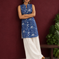 Blue Cotton Sleeveless Floral Printed Tunic Co-ord Set with White Cotton Farshi Salwar — side view