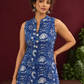 Blue Cotton Sleeveless Floral Printed Tunic Co-ord Set with White Cotton Farshi Salwar — styled view
