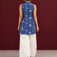 Blue Cotton Sleeveless Floral Printed Tunic Co-ord Set with White Cotton Farshi Salwar — in motion