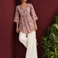 Dusty Pink Cotton Floral Printed Tunic Co-ord Set with White Cotton Farshi Salwar — side view