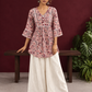 Dusty Pink Cotton Floral Printed Tunic Co-ord Set with White Cotton Farshi Salwar — front view