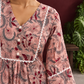 Dusty Pink Cotton Floral Printed Tunic Co-ord Set with White Cotton Farshi Salwar — fabric close-up