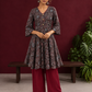 Black Ajrakh Print Cotton Tunic Co-ord Set with Maroon Cotton Straight Pant — front view