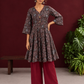 Black Ajrakh Print Cotton Tunic Co-ord Set with Maroon Cotton Straight Pant — side view
