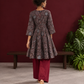 Black Ajrakh Print Cotton Tunic Co-ord Set with Maroon Cotton Straight Pant — back view