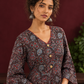 Black Ajrakh Print Cotton Tunic Co-ord Set with Maroon Cotton Straight Pant — fabric detail