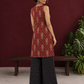 Rustic Maroon Cotton Ikat Printed Sleeveless Tunic Co-ord Set with Black Ikat Straight Pant — back view