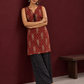 Rustic Maroon Cotton Ikat Printed Sleeveless Tunic Co-ord Set with Black Ikat Straight Pant — side view