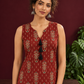 Rustic Maroon Cotton Ikat Printed Sleeveless Tunic Co-ord Set with Black Ikat Straight Pant — styled view