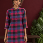 Madras checks Cotton Co ord with Mandarin Collar and Contrast Navy Button Placket and navy blue Farshi Salwar — styled view