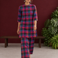 Madras checks Cotton Co ord with Mandarin Collar and Contrast Navy Button Placket and navy blue Farshi Salwar — in motion