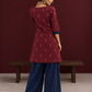 Classic Maroon Cotton Co ord with Navy Blue Contrast Trim and Triangle Print with Tassel Detailing with navy blue — back view