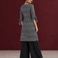 Monochrome Black and Grey Ikat Striped Cotton Coord with Tie-Up Bell Sleeve Cuffs and Buttons with Black Palazzo — back view