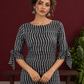 Monochrome Black and Grey Ikat Striped Cotton Coord with Tie-Up Bell Sleeve Cuffs and Buttons with Black Palazz — styled view