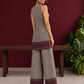 Classic Beige & Black Ajrakh Print Co-Ord Set with Maroon Floral Border Detail — back view