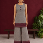 Classic Beige & Black Ajrakh Print Co-Ord Set with Maroon Floral Border Detail — front view