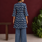 Indigo Cotton Co-Ord Set with White Fish Print Collared Tunic & zig zag Printed Pants — back view
