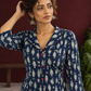 Indigo Cotton Co-Ord Set with White Fish Print Collared Tunic & zig zag Printed Pants — styled view