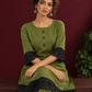 Elegant Olive Green Cotton Co-Ord Set with Contrast Black Floral Lace Hem and Cuffs with Straight olive pants — seated detail