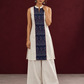 Elegant Off-White Cotton Co-Ord Set with Navy printed Front Panel & Contrast Maroon Piping — front view