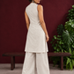 Elegant Off-White Cotton Co-Ord Set with Navy printed Front Panel & Contrast Maroon Piping — back view
