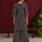 Classic Black & Beige Ajrakh Striped Cotton Co-Ord Set with Ikat Panel Neckline and Maroon Trim Details — back view