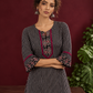 Classic Black & Beige Ajrakh Striped Cotton Co-Ord Set with Ikat Panel Neckline and Maroon Trim Details — styled view