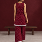 Elegant Maroon Bandhani Print Co-Ord Set with Lace Trim Hem and Scoop Neckline — back view