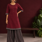 Timeless Maroon Ajrakh Cotton Co-Ord Set with Contrast Printed Border Tunic & Matching Geometric Pattern Farshi S — side view