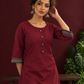 Timeless Maroon Ajrakh Cotton Co-Ord Set with Contrast Printed Border Tunic & Matching Geometric Pattern Farshi — styled view