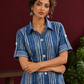 Indigo Blue Striped Cotton Shirt Tunic Co-ord Set with Navy Blue Straight Cotton Pant — styled view