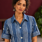 Indigo Blue Striped Cotton Shirt Tunic Co-ord Set with Navy Blue Straight Cotton Pant — fabric detail