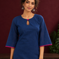 Navy Blue Cotton Keyhole Neckline Tunic Co-ord Set with Indigo Striped Palazzo — styled view